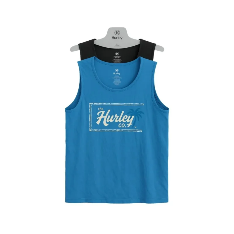 Two Hurley brand men's t-shirts in various colors, comfortable cotton blend.