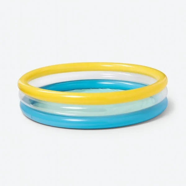 Sun Squad 3-ring inflatable pool float, blue and yellow, perfect for summer fun in Toronto, Oakville, and Mississauga.