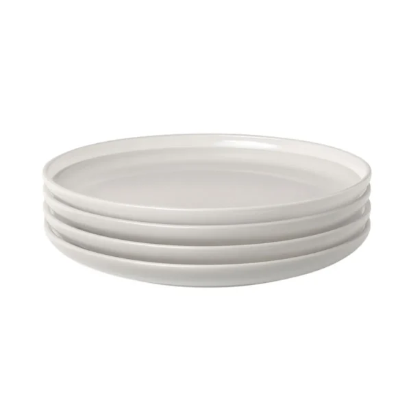 Set of four light gray 6-inch appetizer plates, perfect for serving snacks or appetizers.