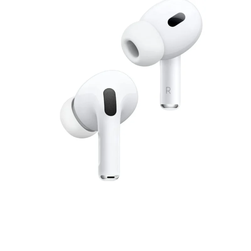 Apple AirPods Pro 2 in white, wireless earbuds with MagSafe charging case.