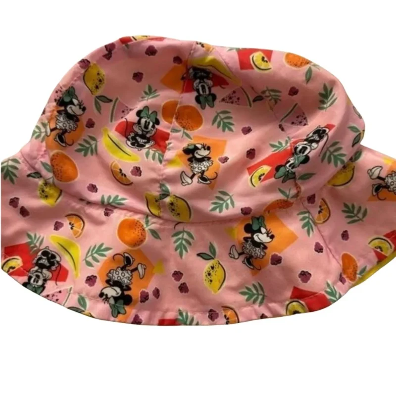Adorable pre-owned Disney Minnie Mouse baby hat with lemon and fruit print. Perfect for sun protection.