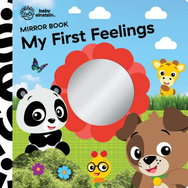 Baby Einstein My First Feelings Mirror Book; colorful, interactive board book with shatterproof mirror, great for teaching emotions.