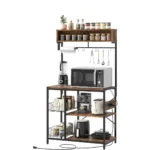 Rustic Brown Bestier Bakers Rack with 6 tiers, cabinet, drawer & LED lights. Perfect for Toronto kitchens!