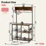 Rustic Brown Bestier Bakers Rack with 6 tiers, cabinet, drawer & LED lights. Perfect for Toronto kitchens!