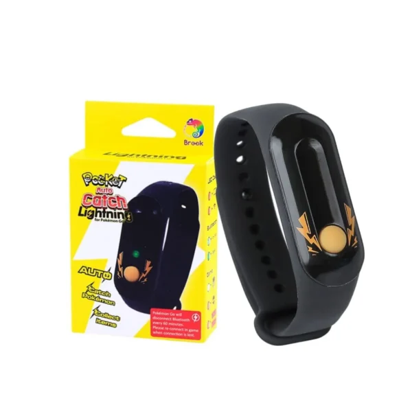 Brook Pocket Auto Catch Lightning device for Pokemon Go. Auto spins, catches, and collects items. Black wristband design.