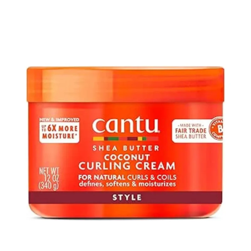 Cantu Natural Hair Coconut Curling Cream 12oz jar, defining and moisturizing curls.