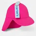 Adorable pink Carter's Just One You baby girl swim hat with UPF 50+ sun protection, front brim & neck flap.