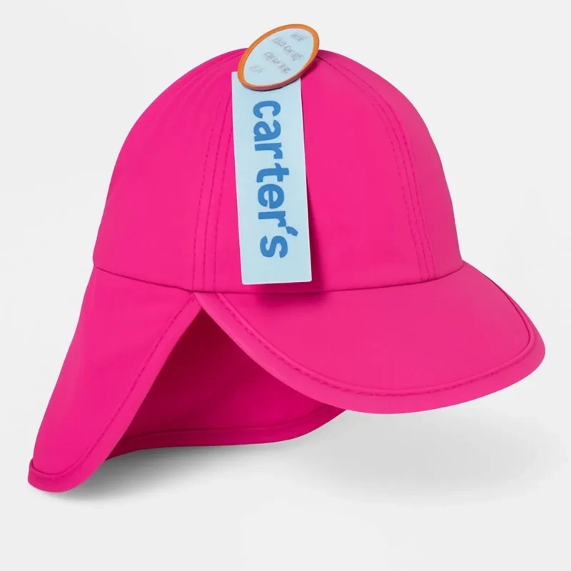 Adorable pink Carter's Just One You baby girl swim hat with UPF 50+ sun protection, front brim & neck flap.