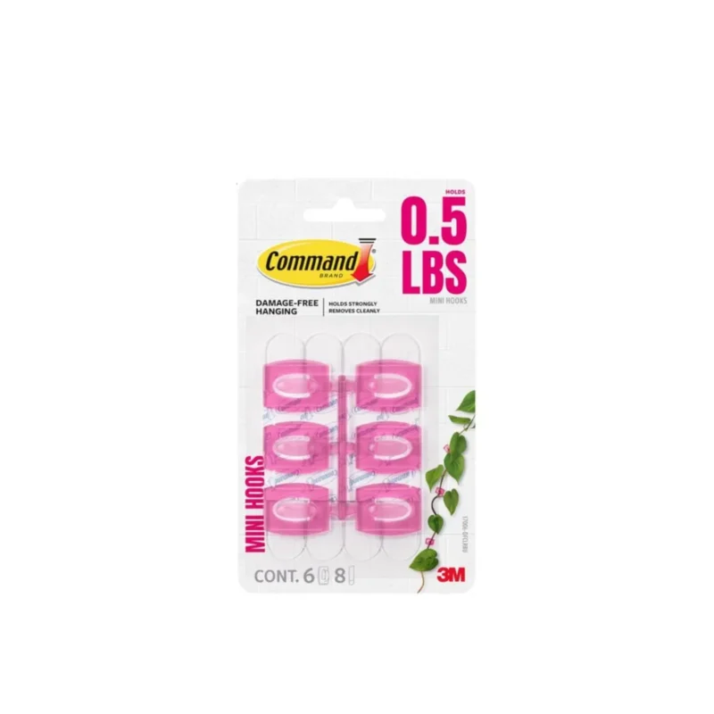 Six citron-colored Command Mini Hooks, removable and damage-free, perfect for organizing your home.
