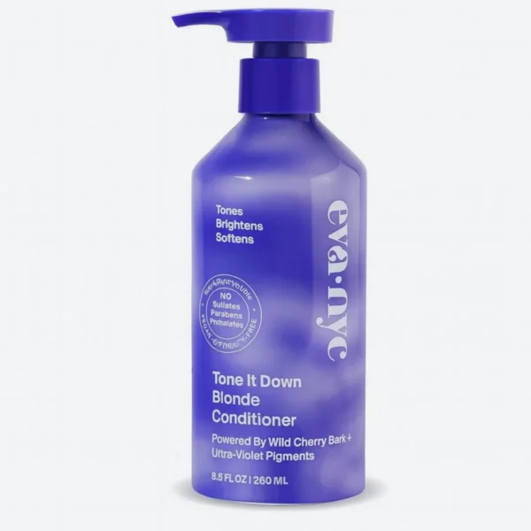 Eva NYC Tone It Blonde Shampoo, purple bottle, brightens and softens blonde hair.
