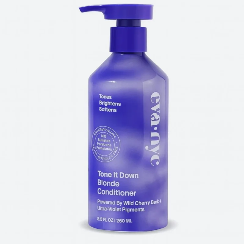 Eva NYC Tone It Blonde Shampoo, purple bottle, brightens and softens blonde hair.