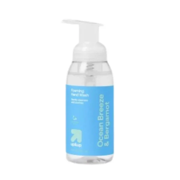 up&up™ Ocean Breeze & Bergamot Foaming Hand Soap, 10oz, clear blue bottle with pump dispenser.