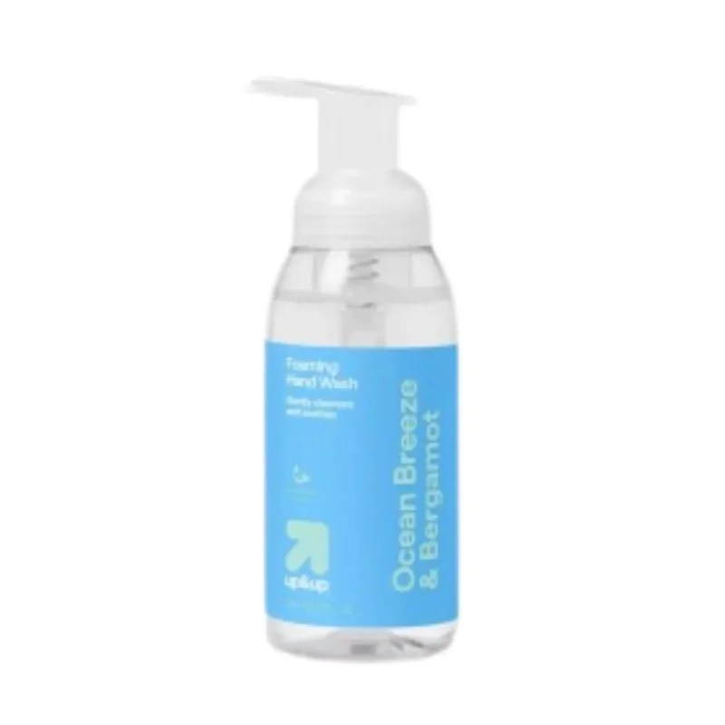up&up™ Ocean Breeze & Bergamot Foaming Hand Soap, 10oz, clear blue bottle with pump dispenser.