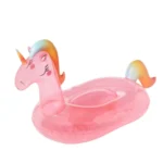 Giant pink, white, and rainbow inflatable unicorn pool float, 6ft long. Perfect for summer fun!