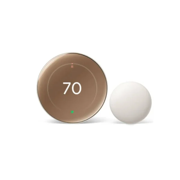 Google Nest Learning Thermostat 4th Gen in Polished Gold, showcasing its large display and sleek design.