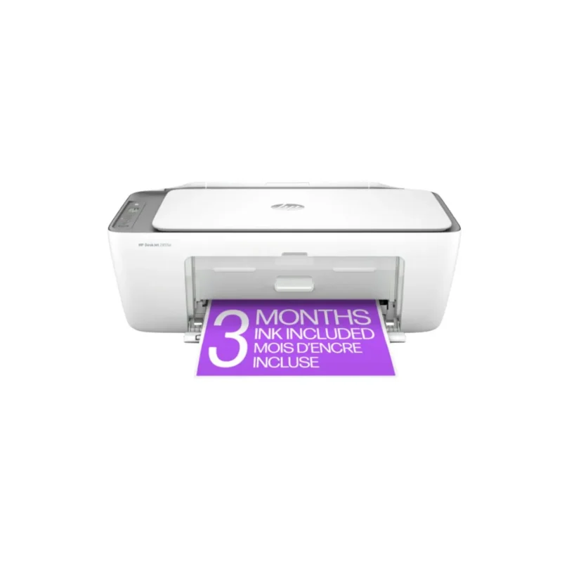 HP DeskJet 2855e All-in-One Inkjet Printer, white, wireless printing, scanning, copying.