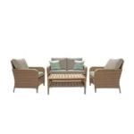 Beige Hampton Bay 4-piece wicker patio conversation set with cushions, perfect for Toronto backyards.