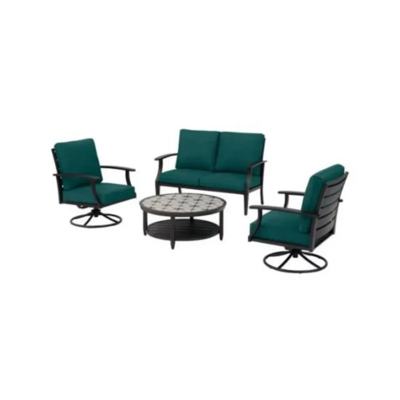 Hampton Bay Ellington 4-Piece Steel Outdoor Patio Seating Set with Malachite Green Cushions