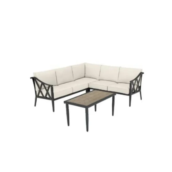 Relax in style with the Hampton Bay Harmony Hill 3-Piece Outdoor Sectional. Almond cushions and black steel frame.