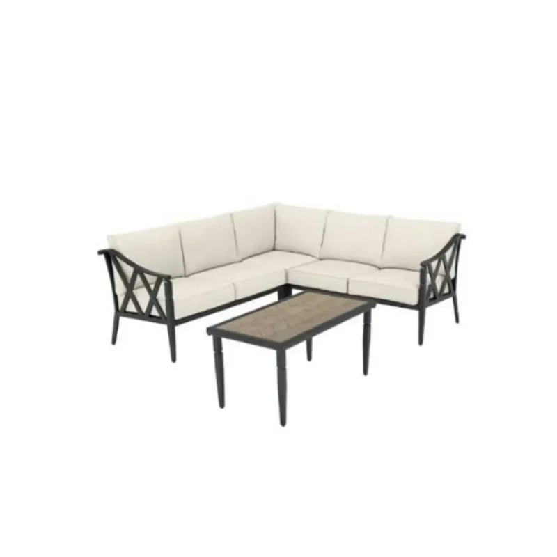 Relax in style with the Hampton Bay Harmony Hill 3-Piece Outdoor Sectional. Almond cushions and black steel frame.