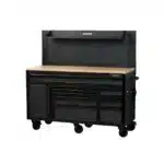 Husky 61-inch Matte Black 10-Drawer Mobile Workbench with Pegboard, perfect for home or garage.
