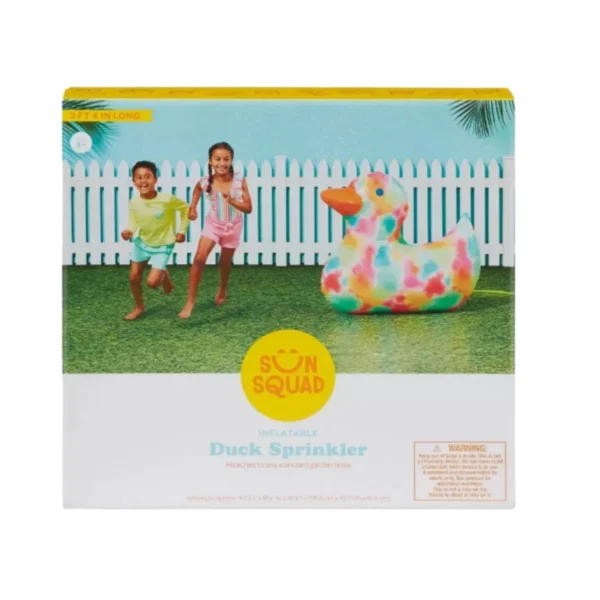 Colorful Sun Squad inflatable duck sprinkler, 3ft 4in long, perfect for summer fun in Toronto, Oakville, and Mississauga.