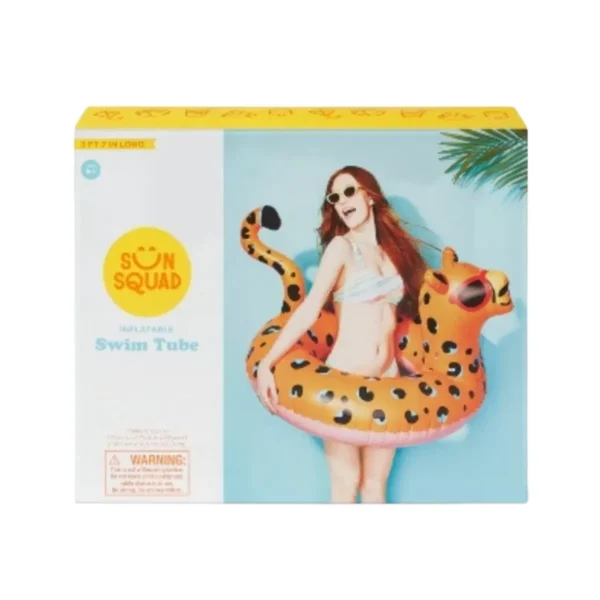 Orange and black Sun Squad™ kids' cheetah pool float, perfect for summer fun in Toronto pools!