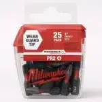 Milwaukee 25-pack Shockwave Impact Duty Phillips bits. Black, heavy-duty bits for professionals.