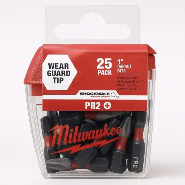 Milwaukee 25-pack Shockwave Impact Duty Phillips bits. Black, heavy-duty bits for professionals.