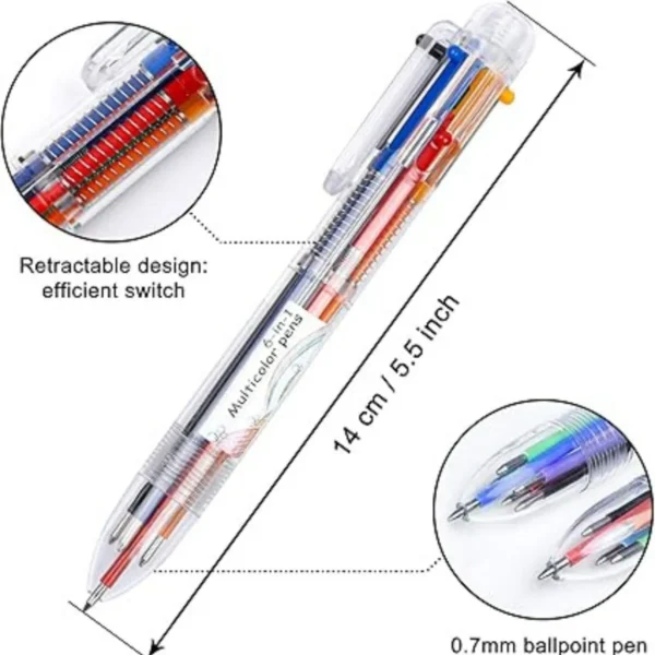 A vibrant multicolor ballpoint pen, retractable design, perfect for students and professionals.