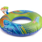 Nerf Super Soaker Hydro Battle Ride-On Cruiser inflatable pool float in blue, orange & white. Perfect for summer fun!