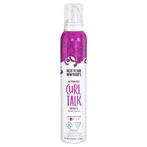 Not Your Mother's Curl Talk Curl Activating Mousse, 7 oz, white bottle, for defined, frizz-free curls.