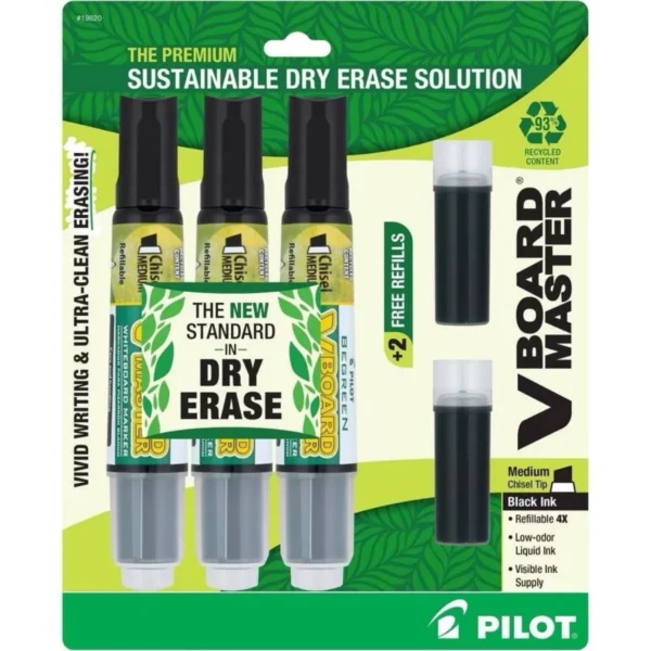 Pilot VBoard Master 3pk Dry Erase Markers with Chisel Tip and Bonus Refills
