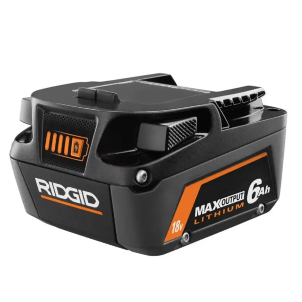 RIDGID 18V MAX Output 6.0Ah Lithium-Ion Battery, Black/Orange. Long-lasting power for your tools.