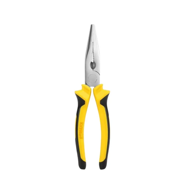 Durable RTRMAX Long Nose Plier in black and red, featuring a comfortable bi-material handle. Perfect for precision work.