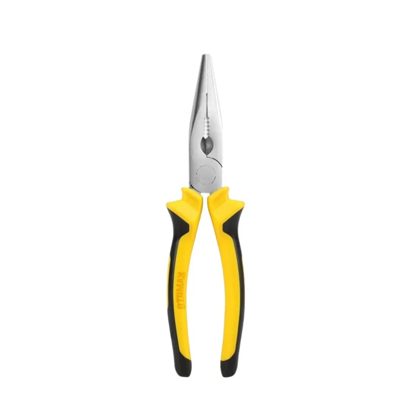Durable RTRMAX Long Nose Plier in black and red, featuring a comfortable bi-material handle. Perfect for precision work.