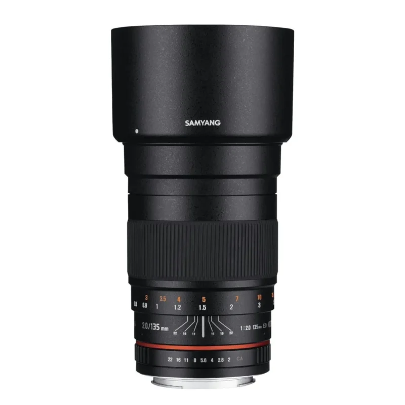 Rokinon 135mm f/2.0 ED UMC Telephoto Lens for Canon DSLRs, black, professional portrait & astrophotography lens.