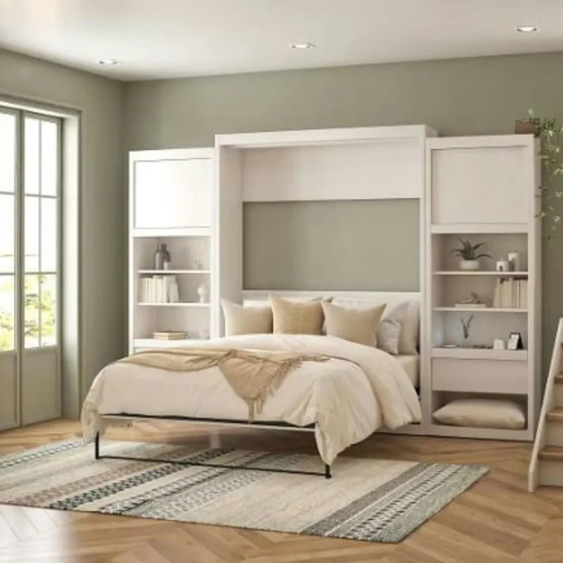 Elegant ivory oak Signature Sleep Queen Murphy bed, closed as a chest of drawers, saving space in a Toronto home.