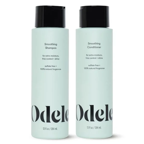 Odele Sulfate-Free Smoothing Shampoo & Conditioner Set, 2 x 13 fl oz, for all hair types. White bottles.
