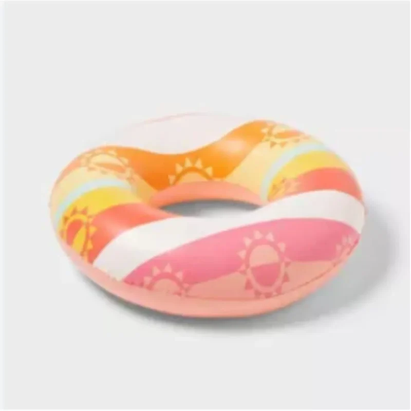 Sun Squad 36" inflatable pool float with wavy stripes and handles, perfect for Toronto summers.