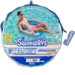 Sky blue SwimWays Spring Float Premium SunSeat inflatable pool chair for adults, perfect for relaxing in the sun.
