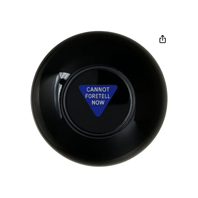 Vintage 1980s Mattel Magic 8 Ball, black sphere, fortune teller toy, in perfect condition.