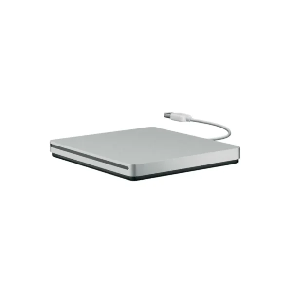 Silver Apple External USB SuperDrive for Mac, CD/DVD reader and writer.