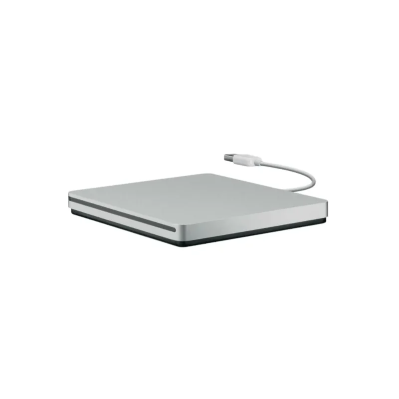 Silver Apple External USB SuperDrive for Mac, CD/DVD reader and writer.