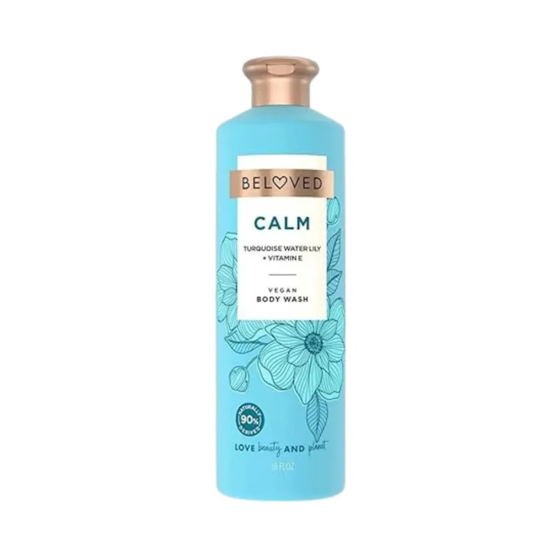Beloved Calm Vegan Body Wash, Turquoise Water Lily, Vitamin E, 18 fl oz, blue bottle