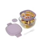 Rose Bentgo Glass Leak-Proof Salad Container with large bowl & 4 compartments. Reusable fork included.