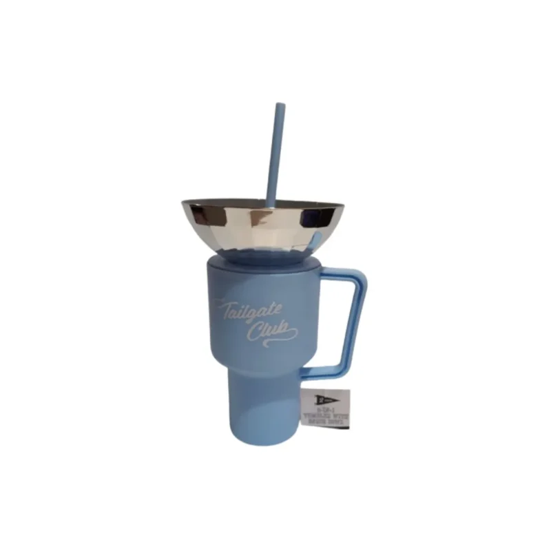 Blue color-changing 32oz stadium tumbler with attached snack bowl, perfect for Toronto events!