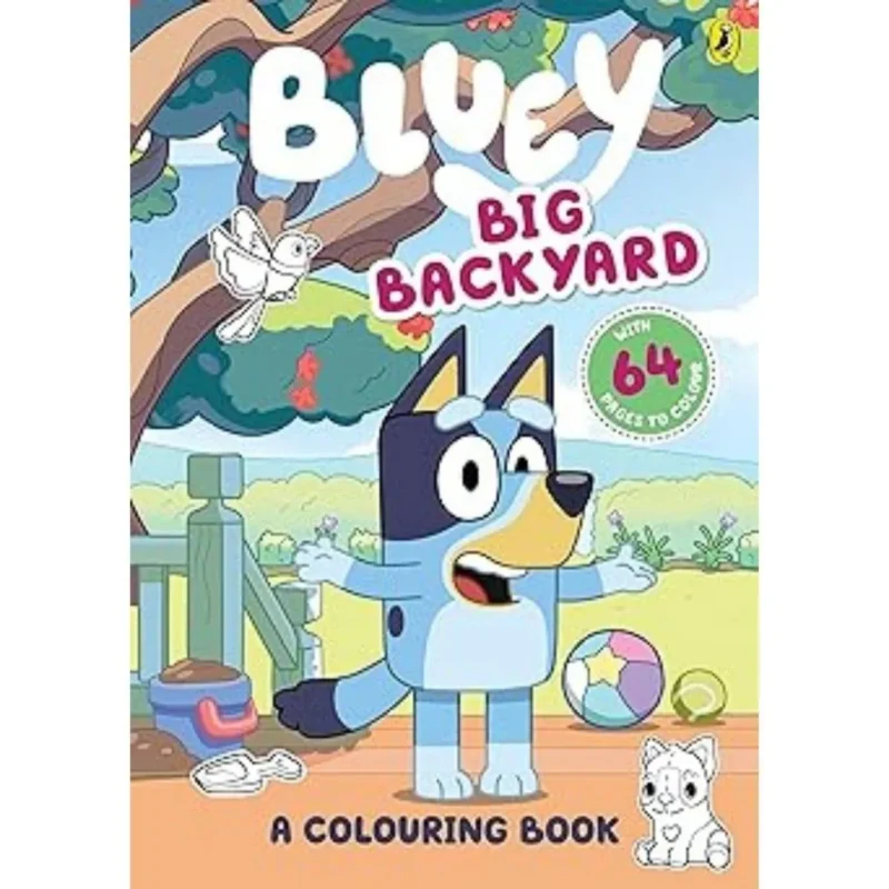 Bluey and Bingo coloring book cover featuring vibrant illustrations.