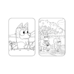 Bluey and Bingo coloring book cover featuring vibrant illustrations.