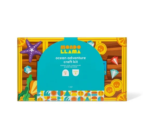 Kids crafting with Mondo Llama's DIY ocean character kit. Fun, creative activity for children.